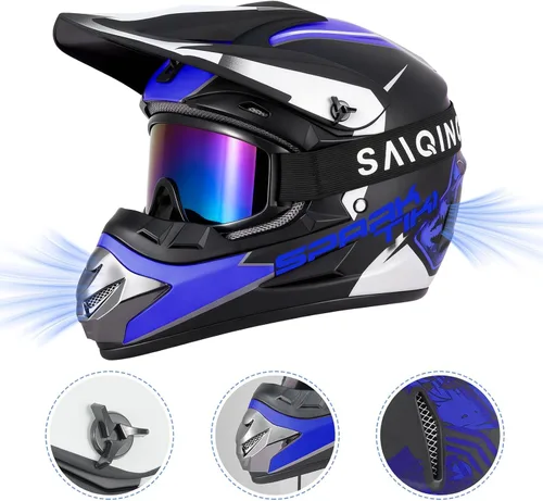 Miniatura 3 de Casco de motocross juvenil, casco de motocicleta ATV, cascos de motocross para exteriores, aprobado por DOT, cascos todoterreno con guantes, gafas
