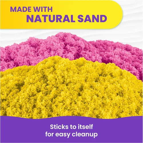 Miniatura 8 de Kinetic Sand, SquishBlossom Flor floreciente con arena de juego amarillo neón y rosa de 8 onzas, maceta y moldes, juguetes sensoriales para artes
