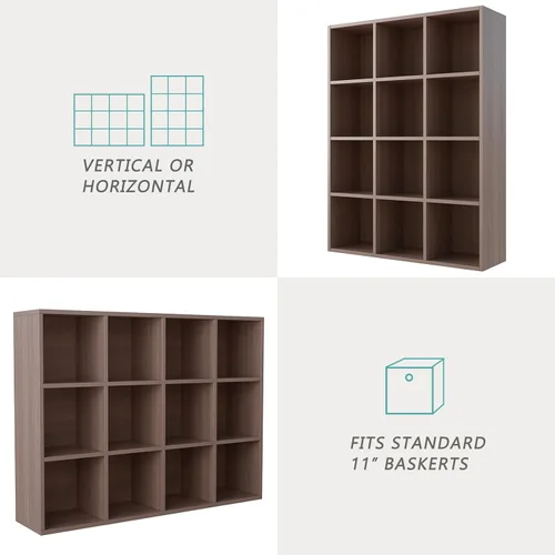 Miniatura 4 de OSCHF - Estantería de almacenamiento de 12 cubos, estantería de madera de 3 niveles con espacios abiertos para el hogar y la oficina, organizador