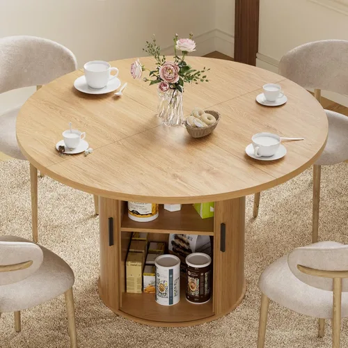Miniatura 11 de HOMMPA Mesa de comedor redonda de 48 pulgadas para mesa de cocina de 4 a 6 pulgadas, mesa de comedor con base de tira de madera para cocina