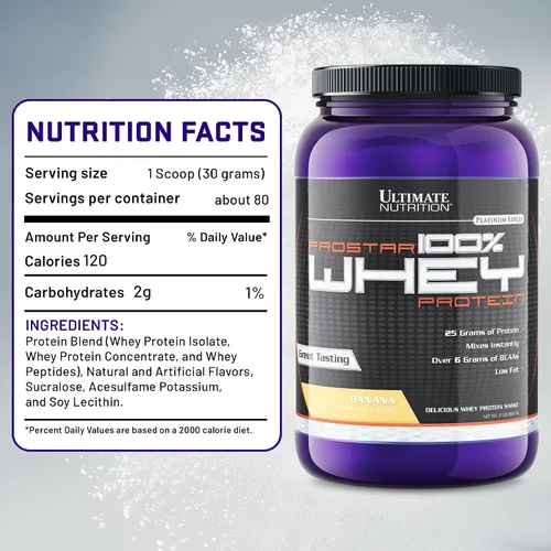 Miniatura 7 de Ultimate Nutrition Prostar Proteína de suero en polvo aislada de plátano - Bajo en carbohidratos, alto en proteínas para ganancia muscular