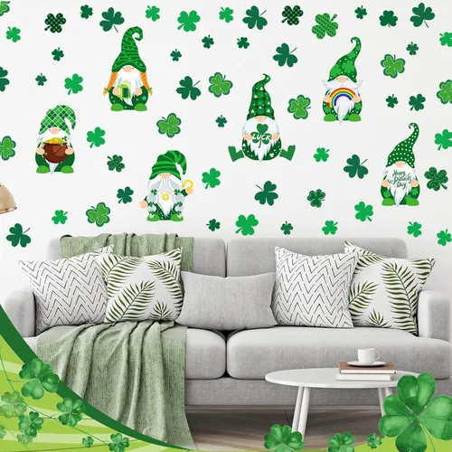 Miniatura 4 de Glenmal 6 hojas de vinilos para pared del día de San Patricio, pegatinas de pared de trébol y gnomo, pegatinas para ventanas del día de San Patricio