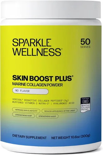 Sparkle Wellness Marine Skin Boost Plus (sin sabor) [50 porciones] | Suplemento de colágeno en polvo con péptidos de colágeno hidrolizados