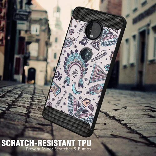 Miniatura 2 de CasesOnDeck - Funda compatible con Motorola Moto Z4 / Moto Z4 Play, diseño tribal floral mate TPU flexible fibra de carbono texturizada (azul tribal)