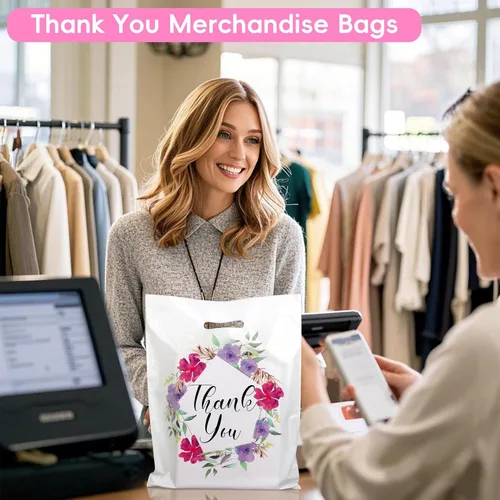 Miniatura 5 de POPGIFTU Bolsas de agradecimiento florales con asas, bolsa de plástico de 12 x 15 pulgadas, paquete de 100 – Boutique, regalo, recuerdo de fiesta