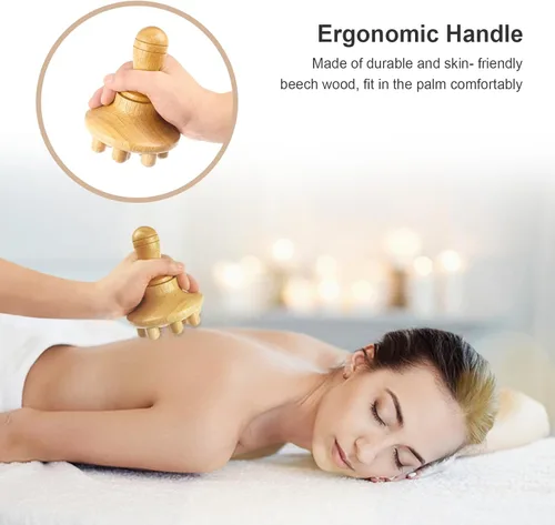 Miniatura 2 de Herramienta de masaje de terapia de madera, masajeador de drenaje linfático de madera con una sola mano, herramientas de terapia física, herramienta