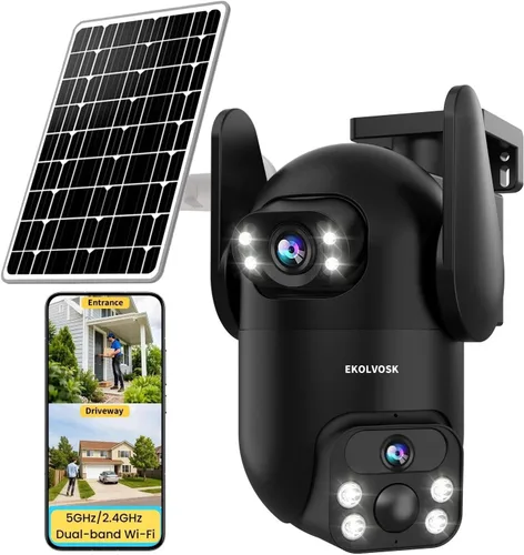 Cámaras de seguridad solares inalámbricas para exteriores, cámaras de visión de doble lente 2K de 360° para seguridad del hogar, WiFi de 2.4/5 GHz,