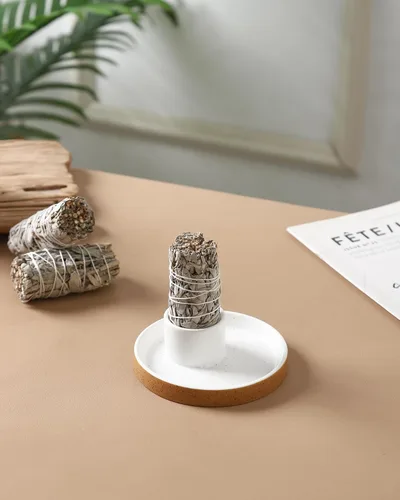 Miniatura 2 de Soporte de incienso de cerámica, cuenco de salvia blanca, plato de manchas para velas de palo, santo, salvia y soporte de salvia
