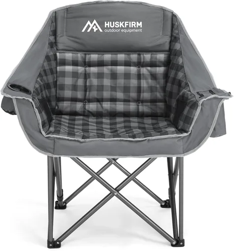 Huskfirm Silla de campamento de gran tamaño, acolchadas, sillas de campamento plegables de alta resistencia con portavasos y bolsa enfriadora, silla