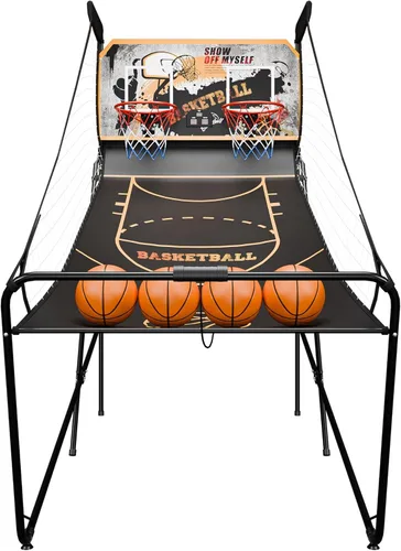 Miniatura 9 de Nova Microdermabrasion Juego de arcade de baloncesto plegable para interior, tiro doble, 2 jugadores con 4 bolas, marcador electrónico y bomba
