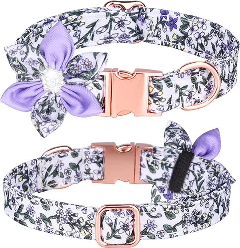 Miniatura 9 de Collar de cachorro con patrón floral, bonito collar de perro con flor de diamantes de imitación desmontable para perras (S, azul)