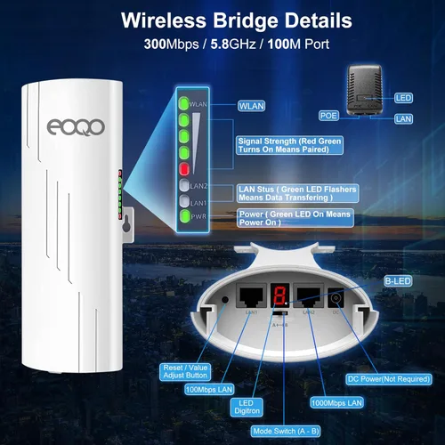 Miniatura 3 de 5.8GHz Puente inalámbrico al aire libre acceso punto a punto PTP/PTMP Plug & Play CPE Network 300Mbps 1.2ML Extensor WiFi de largo alcance