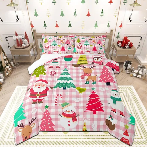 Miniatura 27 de Juego de edredón de Feliz Navidad, tamaño individual, juego de ropa de cama de flores rojas de Navidad, bayas y hojas, para niños y hombres, juego