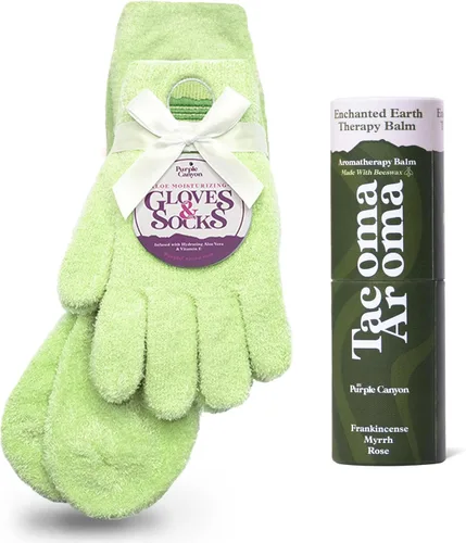 Miniatura 15 de Kit de cuidado de pies con calcetines y guantes hidratantes y bálsamo para talones de Purple Canyon Calcetines y guantes color durazno infundidos