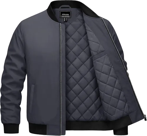 Miniatura 7 de Cotrasen Chaqueta bomber para hombre, para otoño e invierno, cálida, rompevientos, con cremallera completa, acolchada, casual