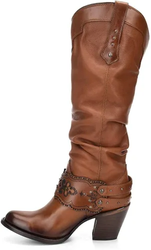 Miniatura 4 de Cuadra Botas vaqueras de moda para mujer, color dorado, cuero de vacuno, hechas a mano, tallas de 6 a 9.5, Marrón