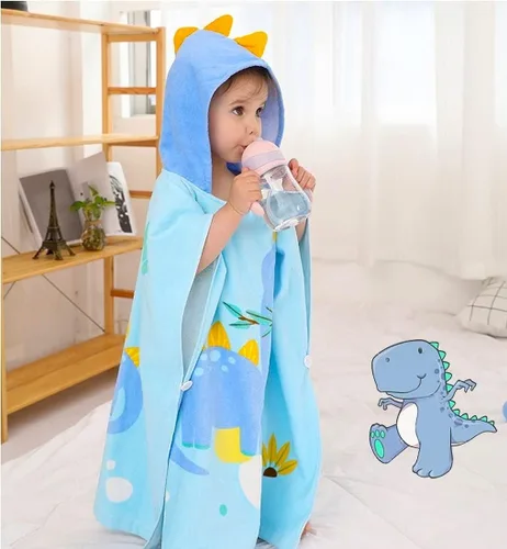 Miniatura 7 de Toalla de playa con capucha para niños, toalla de baño para niños, toalla de baño de algodón con patrón de animales, toalla de ducha para niños