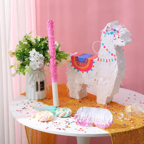 Miniatura 3 de Wettarn Fiesta de piñata de llama para suministros de fiesta mexicana, incluye palo de piñata y venda, confeti para celebraciones de cumpleaños