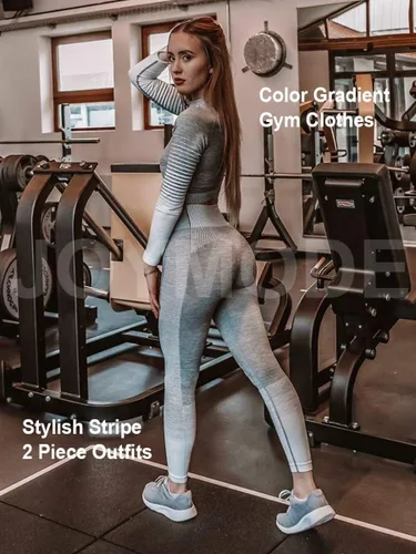 Miniatura 2 de JOYMODE - Conjunto de entrenamiento para mujer, diseño de 2 piezas con leggings de tiro alto sin costuras y camiseta corta , para yoga