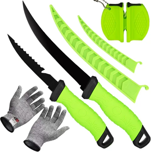 Miniatura 8 de Cuchillo de filete de pescado, juego de cuchillos profesionales de filete de pesca de 7 pulgadas, hoja de acero inoxidable con revestimiento Azul