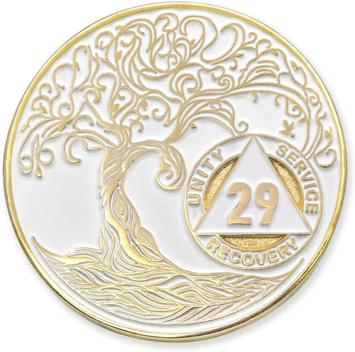 Miniatura 213 de 20 Year Sobriety Mint Twisted Tree of Life - Medallón de recuperación AA chapado en oro, fichas y fichas, color negro