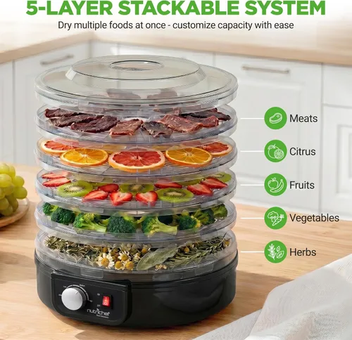 Miniatura 4 de NutriChef Deshidratador eléctrico de alimentos para encimera, conservador profesional de alimentos de varios niveles, deshidrata pescado, carnes