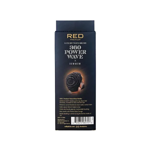 Miniatura 5 de Cepillo de calidad superior RED by KISS 360 Power Wave X Bow Wow, cerdas de jabalí 100 % naturales de primera calidad, medio suave