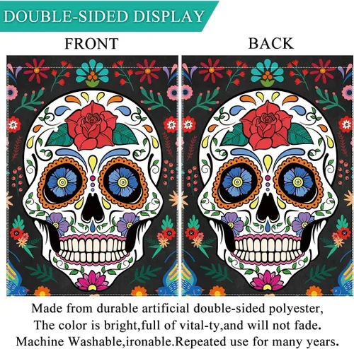 Miniatura 3 de Allenjoy Bandera de Día de los Muertos para exteriores, vertical, mexicana, fiesta, casa, césped, patio, porche, patio, decoración al aire libre, 12