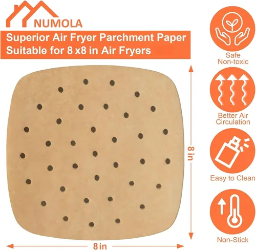 Miniatura 2 de Numola - Papel pergamino perforado para freidoras de aire, 100 piezas de papel cuadrado de bambú compatible con Philips, Cozyna, Secura, NuWave
