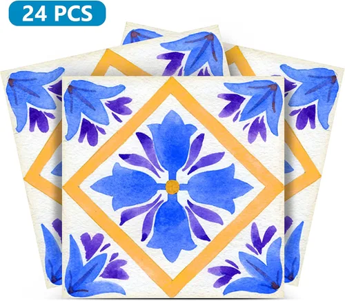 Miniatura 7 de Mi Alma Adhesivo para azulejos, fácil aplicación, ideal para baño, cocina, azulejos de pared (azul y naranja, 8 x 8 pulgadas)