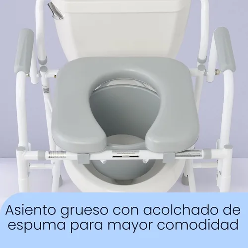 Miniatura 3 de Medline Cómoda de brazo abatible para adultos y personas mayores, asiento acolchado, orinal extraíble, protector contra salpicaduras, brazos