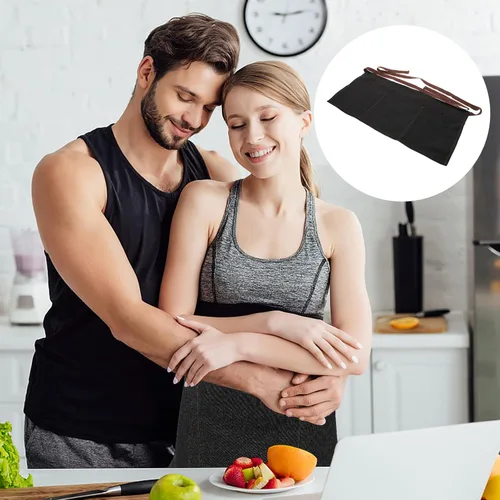 Miniatura 6 de Toyvian Delantal unisex de medio servicio, delantal corto de mezclilla con 3 bolsillos para trabajo, restaurante, hogar y cocina (negro), 23.6 x