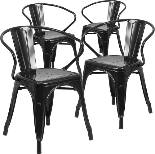 Miniatura 11 de Flash Furniture silla de metal con apoyabrazos, Metal, Negro