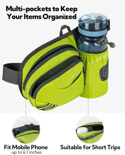 Miniatura 4 de Waterfly - Cangurera de senderismo con soporte para botella de agua para hombres y mujeres, para correr y pasear al perro, para iPhone 8 Plus, Verde