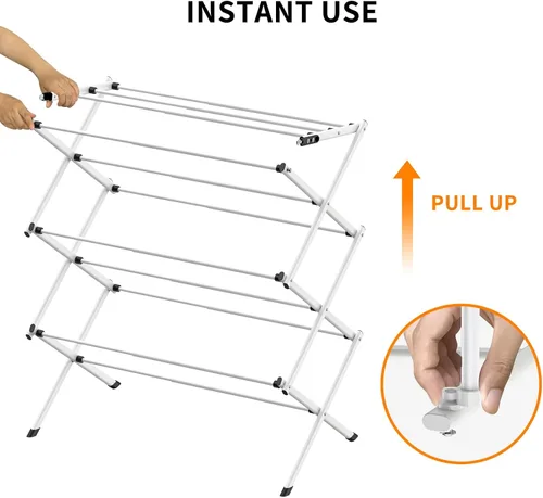 Miniatura 6 de Estante de secado de ropa de 3 niveles, estante de secado plegable, estante de lavandería para interiores y exteriores para secar ropa, diseño