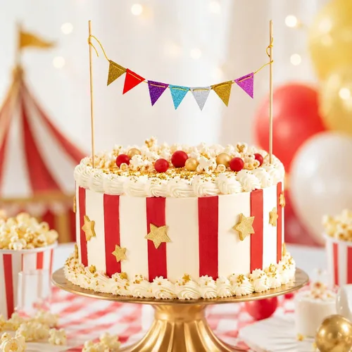 Miniatura 3 de LUOZZY 5pcs Circo Carnaval Cake Toppers Triángulo Bandera Banner Tema Fiesta Llamativa bandera de circo para decoración de tartas de carnaval