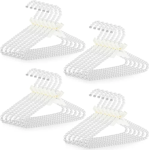 Miniatura 10 de Threan Rosa 12 piezas de perchas de ropa con cuentas de perlas mini con cuentas de perlas pequeñas de metal con cinta, estándar para niños, bebés