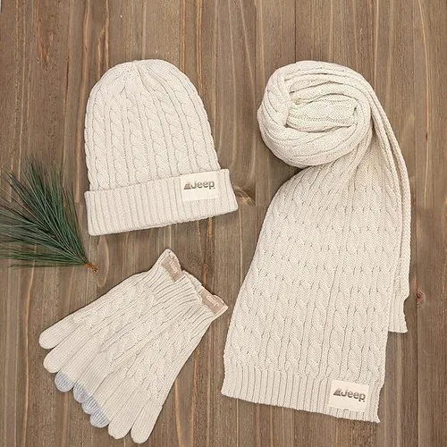 Miniatura 4 de Jeep Conjunto de bufanda, gorro y guantes de punto trenzado de 3 piezas para mujer, talla única