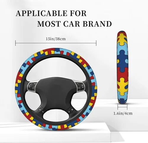 Miniatura 5 de Funda universal para volante de concientización del autismo para mujeres y hombres, protector universal de volante de 15 pulgadas, antideslizante