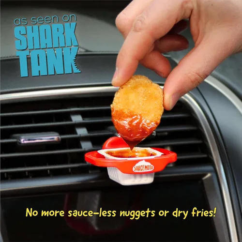 Miniatura 2 de Recipiente para salsa con clip Saucemoto Un soporte para salsas en el auto para salsa de tomate y salsas para sumergir. Como lo viste en Shark Gris