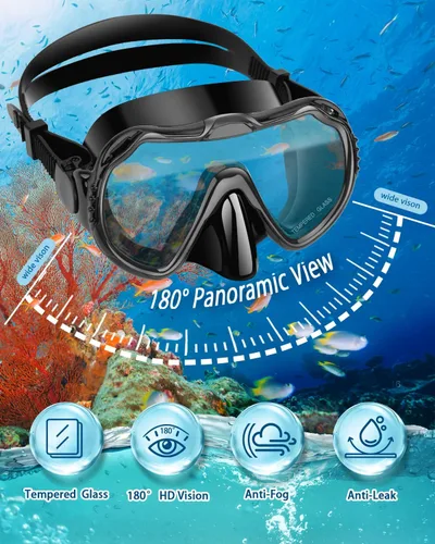 Miniatura 2 de Snorkeling Gear for Adults, Adult Snorkel Set with Panoramic Anti-Leak and Anti-Fog Tempered Glass Snorkel Mask, Dry Top Snorkel, Snorkle Mask Set