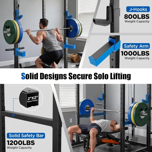 Miniatura 3 de Sportsroyals Jaula de Potencia, Rack de Potencia Multifuncional de 1600 libras con Sistema de Cruce de Cable Ajustable y Más Accesorios de Azul