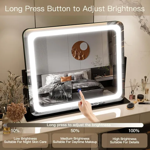 Miniatura 4 de FENNIO - Espejo de tocador con luces, espejo de maquillaje iluminado LED, pantalla táctil con 3 modos de iluminación, regulable, para mesa