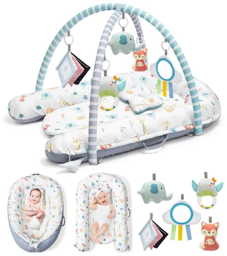 Tapete de juego para bebé, tapete de gimnasio 7 en 1 para desarrollo sensorial y motor, lavable y portátil, tapete de actividad de tiempo boca abajo