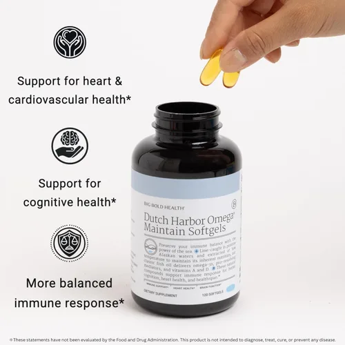Miniatura 3 de BIG BOLD HEALTH Dutch Harbor Omega Maintain Cápsulas blandas – Aceite de hígado de bacalao de Alaska prémium (120 unidades) – Suplemento omega-3