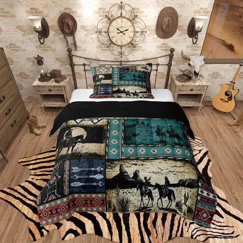 Miniatura 45 de Feelyou, juego de ropa de cama estilo vaquero tamaño individual para niños, juego de edredón occidental para niños y niñas, desierto del lejano