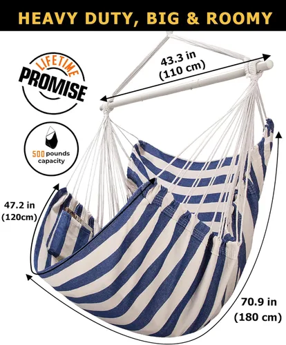 Miniatura 4 de ADVOKAIR Silla hamaca colgante silla columpio de cuerda XXL – Máximo 500lbs, silla hamaca columpio grande de 70in – Barra separadora de acero