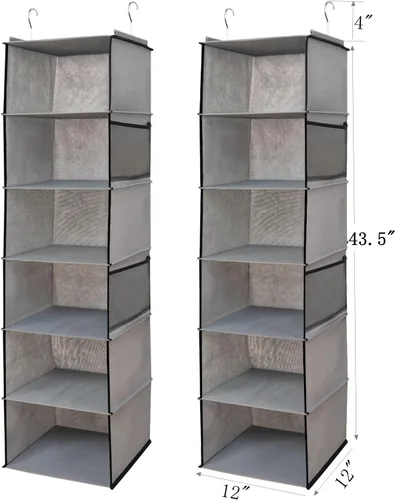 Miniatura 3 de BrilliantJo Organizador colgante de armario con 6 estantes, 2 unidades de almacenamiento colgante con 4 bolsillos laterales para ropa y zapatos, 6