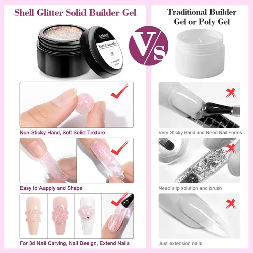 Miniatura 6 de RARJSM Aurora Solid Builder - Gel de uñas no pegajoso para esculpir 3D, gel de extensión de uñas Galaxy Starry Cloud transparente, naranja, rosa