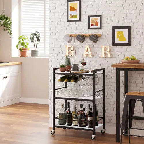 Miniatura 15 de TUTOTAK Carrito de bar, carrito de servicio para bar doméstico, carrito para microondas, carrito de bebidas, estante de cocina móvil con botellero